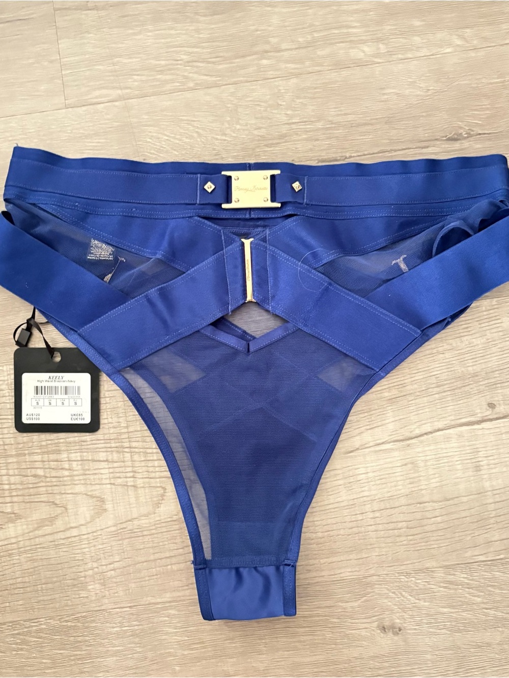 Honey Birdette NWT Keely High Waist Brazilian - Navy Size Small - Picture 7 of 11